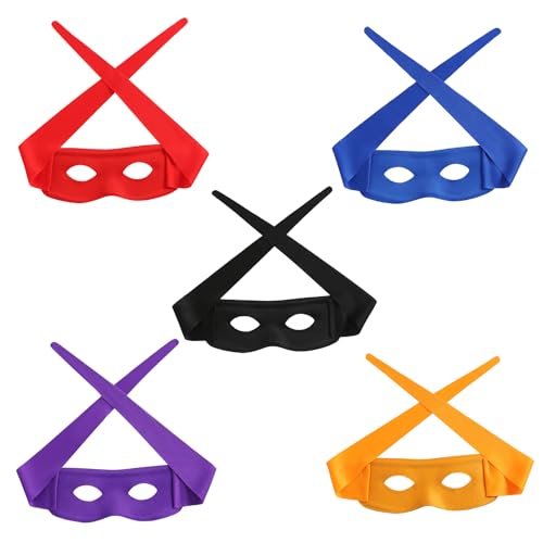 5PCS Halloween Eye Mask Bandit Hero Masquerade Black Mask Headband Costume Accessories Party Cosplay for Turtles
