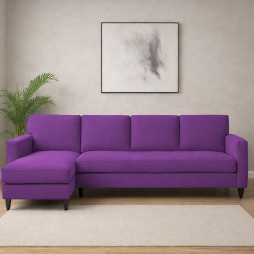 Image of Carlos LHS 4 Seater L Shape Sofa Set for Living Room & Home Office Furniture, Modern Durable Sectional Corner Sofa Couch, Premium Fabric Comfortable Seating with Strong Frame (Purple)