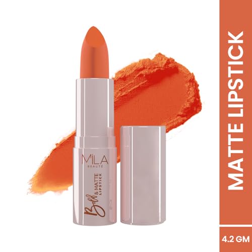 Image of Mila Beaute Bold & Matte Long-Lasting Lipstick | Highly Pigmented Soft Matte Finish | Lightweight & Hydrating with Jojoba Oil | Shade - (Cheer Up 4.2g) (Pack of 2)