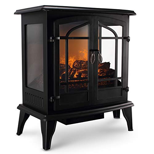 Della 17 Inch 1400W Electric Fireplace Compact Freestanding Portable Stove Remote Controlled Heater With Realistic Led Flames, For Living Room Or Bedroom - Black #TOP19