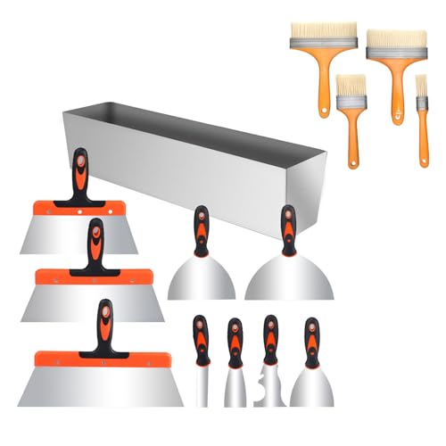 Spatole in Acciaio Inossidabile, Set di Spatole in Acciaio Inossidabile per Stucco, Set di 14 Spatole per Stucco,Cazzuola Muratore,Spatola Multiuso,Kit di Utensili Manuali per Cartongesso