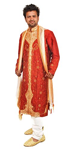 Men Silk Wedding Indian Groom Sherwani Set 3 pieces plus sizes upto 7XL
