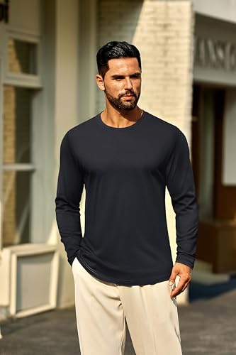 Cotrasen Mens Long Sleeve Tee Shirts Cotton Crew Neck Moisture Wicking Soft Casual Basic T-Shirts2