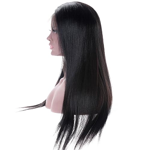 Premier 360 Lace Wigs Light Yaki Straight Human Hair Brazilian Virgin Wig For Women 150% Density 360 Yaki Lace Front Wigs With Baby Hair Pre Plucked Realistic Hairline 16 Inches Natural Color #TOP6