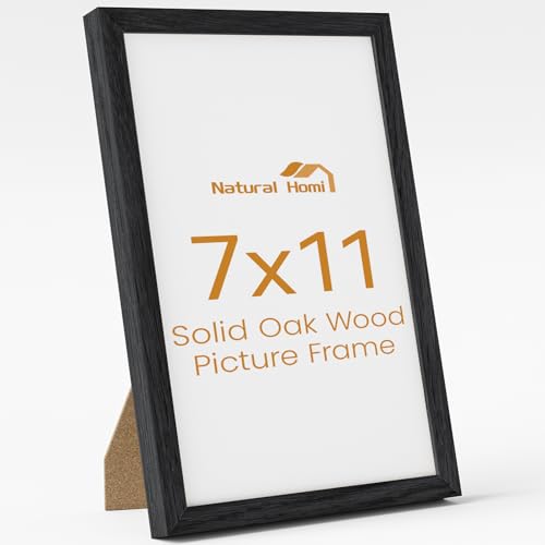 Image of 7x11 Picture Frame,Solid Oak Wood 7 inchx11 inch Photo Frame, Black Color Tempered Real Glass 7 by 11 Wooden Frames with No Mat,11x7 Picture Frames for Wall or Tabletop Display