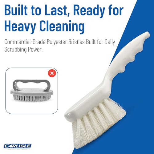 Image of SPARTA Flo-Pac 8 inch Utility Scrub Brush with 2 inch Nylon Bristles, Plastic Pistol Grip Handle, Commercial Handheld Cleaning Brush, White