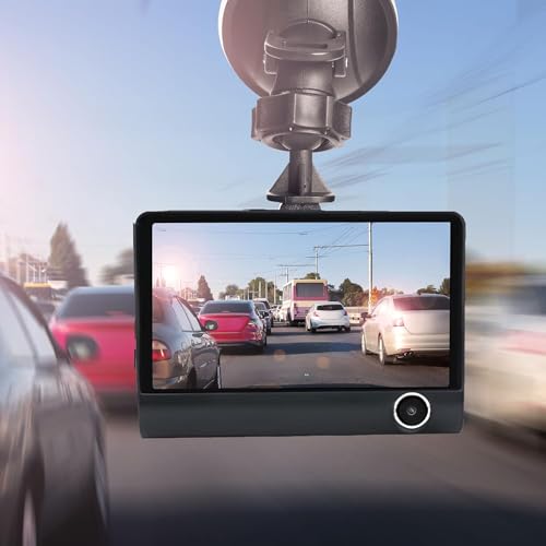 Image of DRUMSTONE ( 5+5 Years Warranty ) 4 Inch IPS Dashboard Dash Cam for Car - Full HD 1080P Recording, Front Rear Inside View, G-Sensor, Loop Video, Night View, Car Security DVR (𝐁𝐥𝐚𝐜𝐤)