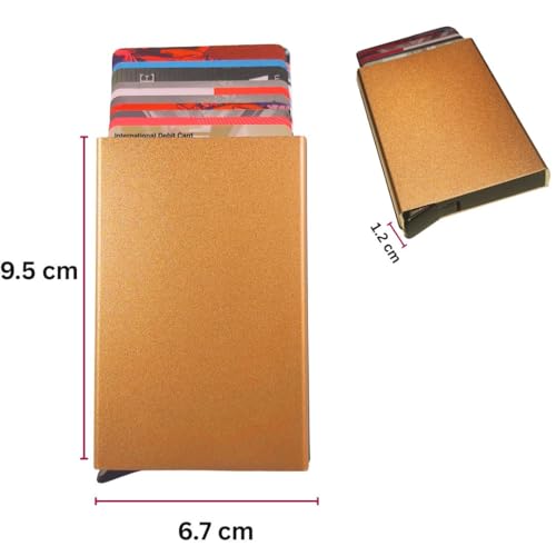 Image of Bracevor 10 Slot popup Aluminium Metal Card Holder Wallet | RFID Blocking | for Men & Women | Credit & Debit Cards - Golden