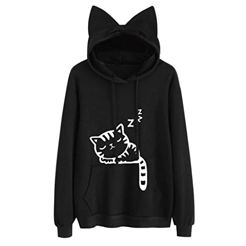 Preisvergleich Produktbild Btruely Damen Kapuzenpullover Frau Herbst Pullover MädchenHooded Sweatshirt Mode Langarm Katze Tops (M, Schwarz)