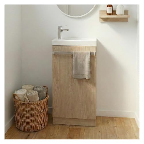 MOB-IN Meuble Lave-Mains sur Pieds Johann décor chêne + Vasque + Robinet