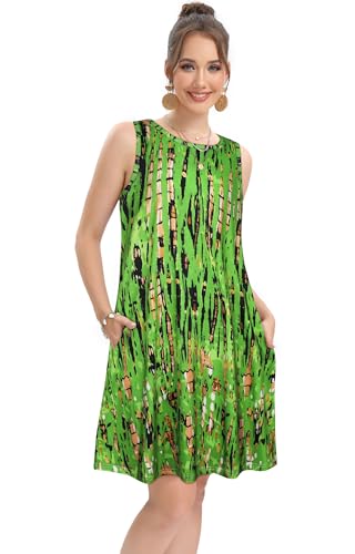 Image of elescat Women's Summer Dresses 2026 Beach Casual Sleeveless Floral Print Tank Loose Sundress with Pocket