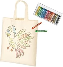 Handmade Eco Bag Kit, Set of 50 (A4 Cotton Bag + Cloth Drawing Crayons) Make Your Own Bag by Drawing