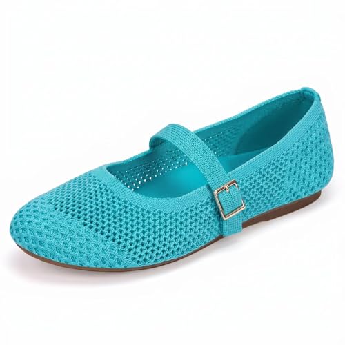 Image of Frank Mully Women's Mary Jane Flats Comfortable Dressy Ballet Flats Casual Round Toe Slip On Washable Knitted Fabric Office Work Woman Shoes