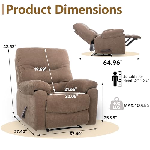 Sillón reclinable grande tela chenille marrón miniatura 2
