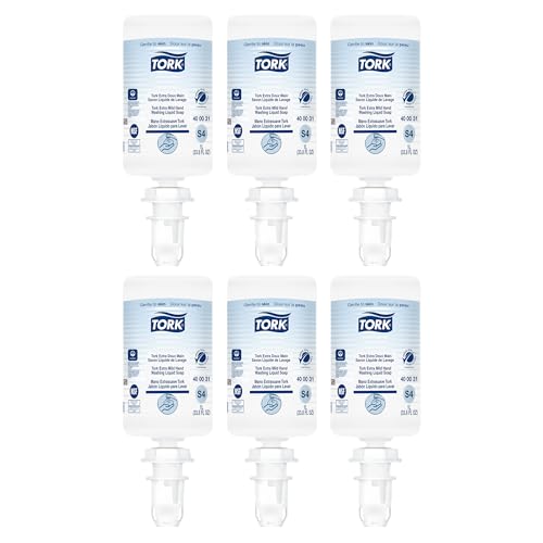 Image of Tork Extra Mild Liquid Hand Soap, Compatible with S4 dispensers, Fragrance-free, Dermatologically tested, eco-friendly 6 x 1L bottles (400031)