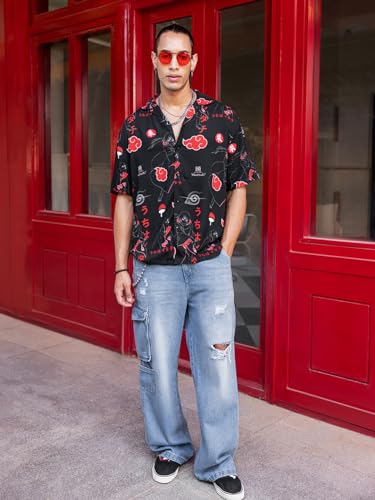 Image of Bewakoof Men's All Over Printed Oversized Fit Half Sleeve Resort Collar Rayon Shirt