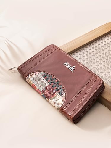Image of ZOUK Arika Zipper Wallet for Women | Card Holder Wallet with 10 Card Slots, Coin Pouch & Cash Compartments | Purse for Women Stylish | Fits Phones up to 6.7 inch | Kutch Gamthi