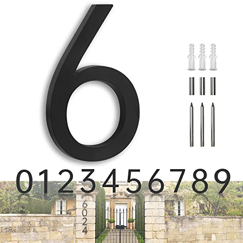 YLYOUNI Numeros Casa Exterior Modernos Negro 18,30cm,Números Flotantes Casa Exterior Acero Inoxidable 3D,Numeros para Puerta de Casa para Buzon,Hotel,Jardín,Calle - Número 6