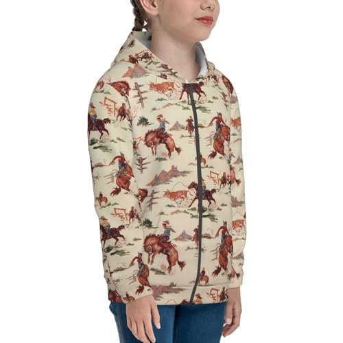 Western Cowboy Kids Pullover Hoodies Boys Zip Up Sweatshirts Girls Athletic Clothes with Pocket4