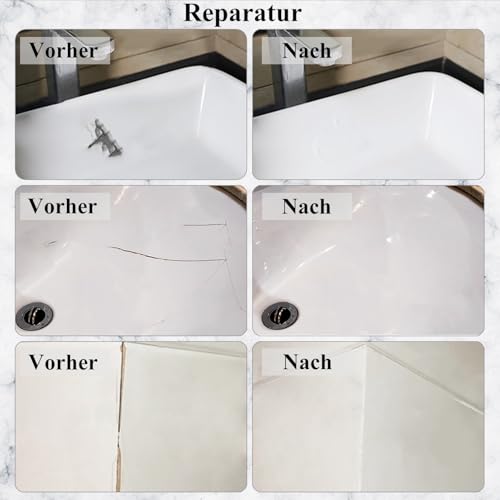 Fliesenreparaturset Weiß, Badewannen Reparaturset Acryl, Wasserdichtes Emaille Reparatur Set für Kratzer Löcher Risse Waschbecken Reparaturset Keramik Reparatur Set-Bietet Mehr Farboptionen