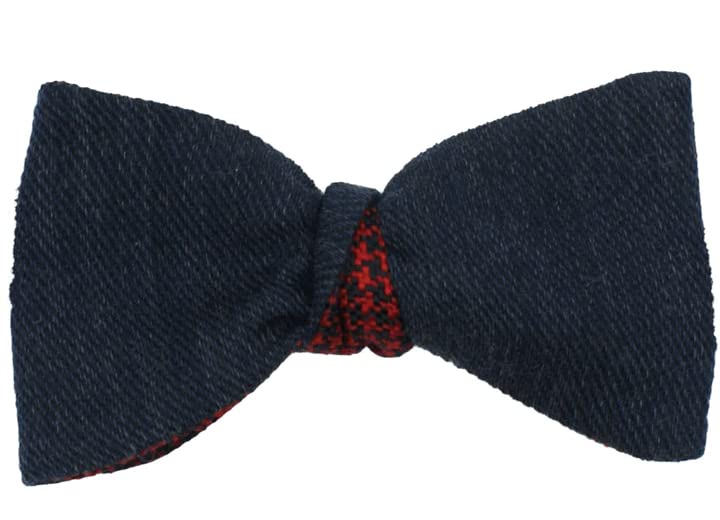 Papillon à nouer double face bleu laine motif pied de poule rouge unique