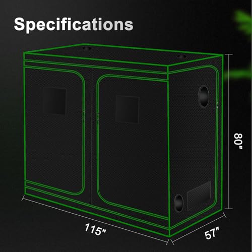 MELONFARM 114"x57"x80" Grow Tent, High Reflective 600D Diamond Mylar Canvas with Observation Window and Floor Tray for Hydroponic Indoor Plant Growing