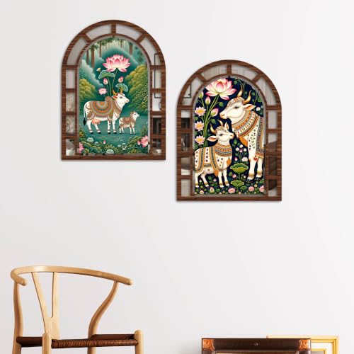 Image of Artvibes Decorative Jharokha Mirror | Wall Hanging Decoration Item for Living Room, Bedroom & Hall | Gift for Female (WHJ 12002N), Set of 2