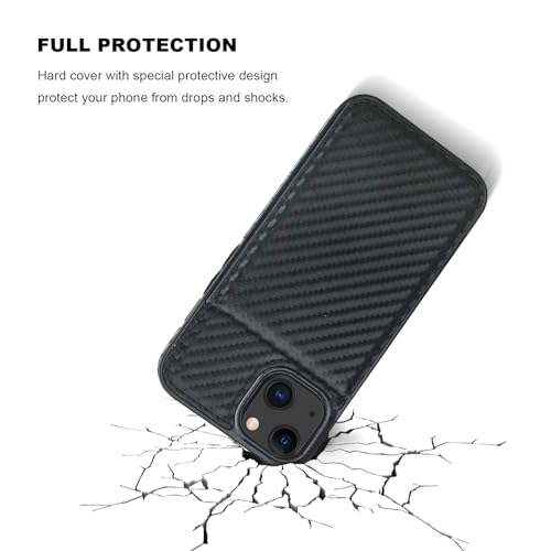 Image of KIHUWEY Compatible with iPhone 13 Case Wallet with Credit Card Holder, Premium Leather Magnetic Clasp Kickstand Heavy Duty Protective Cover for iPhone 13 6.1 inch (Carbon Black)