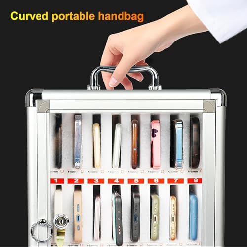 Lockable Cell Phone Storage Cabinet - Secure Jail Lock Box for Classroom, Office, Family Time & Parties - Mobile Phone Organizer with Handle (28x20x38cm)