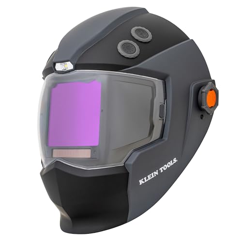 Klein Tools 60141 Phoenix Series Panoramic Welding Helmet True Color Auto-Darkening Filter Panoramic Three-Window Design Integrated Fan and LED Headlamp ANSI Z87.1+ Certified