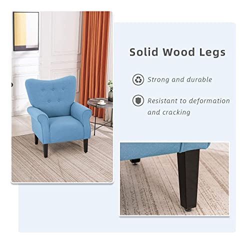 Yoleny Modern Accent Chair,High Back Armchair,Upholstered Fabric Button Single Sofa With Wooden Legs For Living Room,Bedroom,Club,Light Blue #TOP4