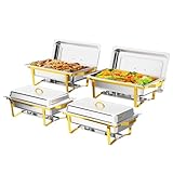 ROVSUN 8 Qt 4 Pack Full Size Stainless Steel Chafing Dishes Buffet Silver Rectangular Catering Chafer Warmer Set with Trays Pan Lid Frame Stand for Kitchen Party Banquet Dining