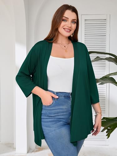 Image of AusLook Women's Plus Size Lightweight Open Front Cardigan 3 /4 Sleeve Cover Ups Shrugs Shawls and Wraps Kimono Jacket Coat
