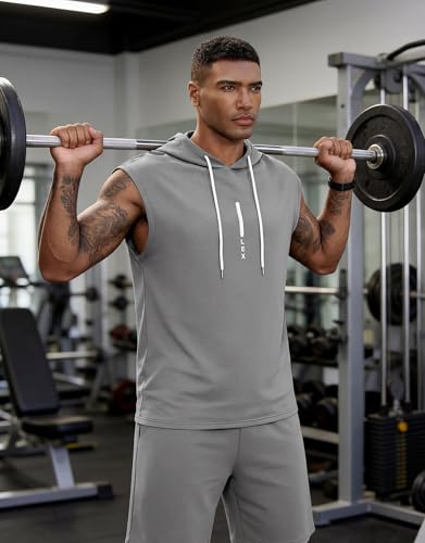 Image of Lexiart Mens Short Sets Sleeveless Workout Hooded 2 Pieces Outfits