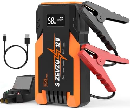 S ZEVZO ET05 Jump Starter 3000A Portable Car Jump Starter Battery Pack (7.2L Gas/ 5.5L Diesel), 51.8Wh 12V Jump Box with USB Ports, LCD Display and 3 Modes Flashlight