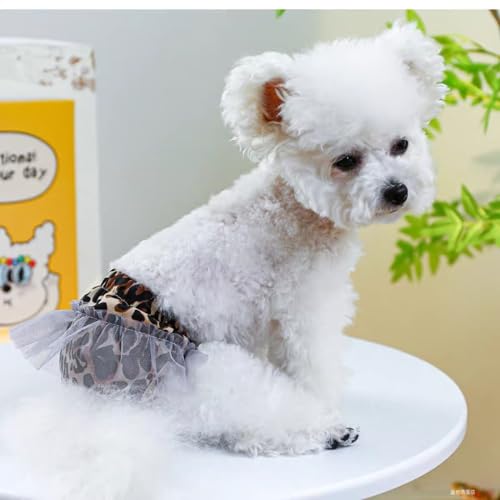 Image of Small Dog Sanitary Panties, Lace Washable Reusable Cute Puppy Panties Pet Underwear Diaper Physiological Shorts for Female Girls Dogs (Leopard,S)