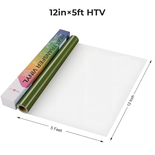 Image of HTVRONT HTV Vinyl Rolls Heat Transfer Vinyl - 12 inch x 5ft Olive Green HTV Vinyl for Shirts, Iron on Vinyl for All Cutter Machine - Easy to Cut & Weed for Heat Vinyl Design (Olive Green)