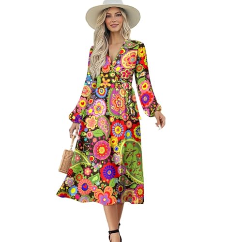 Women's V-Neck Long Sleeve Tie Dress Midi Dresses Wrap Waist - Cinching Dress Party Wedding Guest Cocktail3