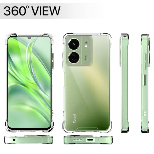 Image of Outlouders Back Cover for Redmi 13C 4G Clear Transparent PC + TPU Bumper Case with Raised Edges for Shockproof Protection (Transparent)