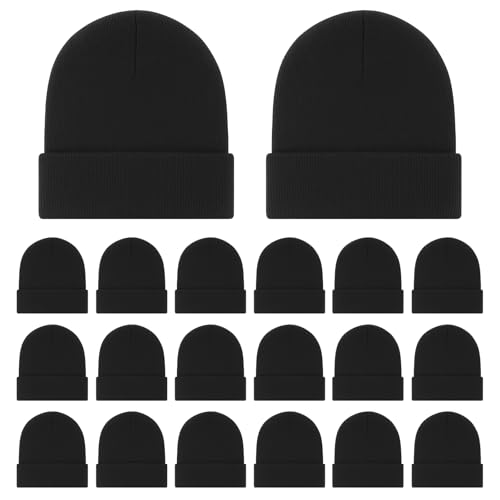 YQQYG 25 Pack Winter Hats, Unisex Thermal Winter Hat, Warm Cozy Knitted Cuffed Skull Cap, Bulk Bundle Black
