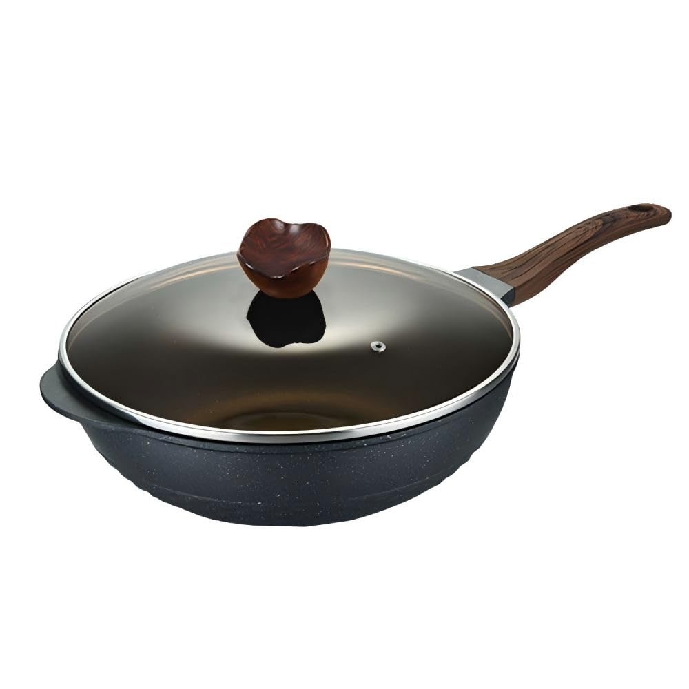 Maifan-Stein Edelstahl-Antihaft-Pfanne mit fünf Lagen, verstärkte Bratpfanne, antihaftbeschichtet, tiefe Bratpfanne mit Deckel, große Größe 32 cm
