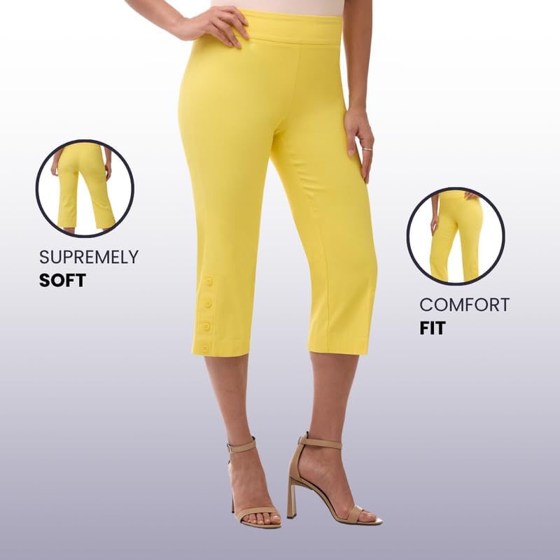 Rekucci Women's Extra Comfort Straight Leg Pull-On Capri with Button Detail at The Hem - Image 2