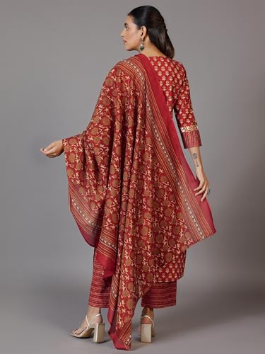 Image of Libas Printed Cotton Straight Kurta With Palazzo and Dupatta