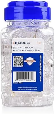 Cable Matters 100 szt. Wtyczek modułowych RJ45 kat. 6 przelotowych do przewodów stałych lub linkowych UTP/złączy przelotowych kat. 6