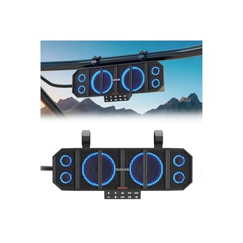 GoHawk UTV Sound Bar | Waterproof 6-Speaker ATV Soundbar | Bluetooth & Multicolor Lights | 17-Inch SxS Speakers | Radio Amplified Soundbar for Polaris RZR, Can-Am Golf Cart, Marine w/FM Radio