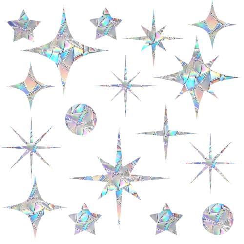 EONBES 51 Pieces Window Decals for Bird Strikes - Suncatcher Rainbow Static Clings for Windows - Anti-Collision for Glass Windows and Doors, Star Style