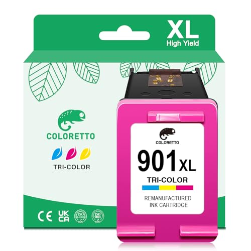 COLORETTO 901 XL (1 Farbe) Wiederaufbereiteter Ersatz für Druckertintenpatrone für HP 901XL für Officejet 4500 G510 J4524 J4535 J4580 J4585 J4624 J4660 J4680 Series Druckers COLORETTO 901 XL (1 Farbe) Wiederaufbereiteter Ersatz für Druckertintenpatrone für HP 901XL für Officejet 4500 G510 J4524 J4535 J4580 J4585 J4624 J4660 J4680 Series Druckers