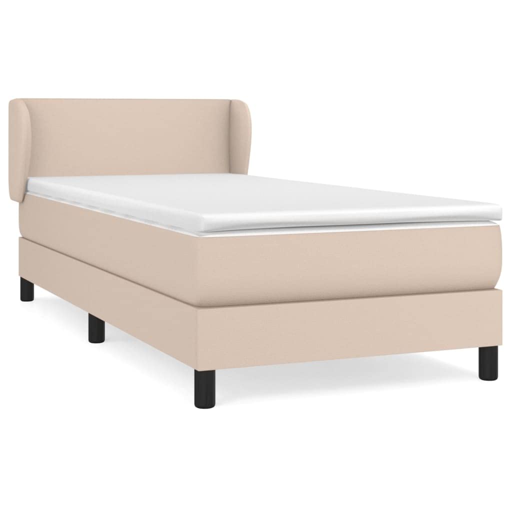 Materac kontynentalny Cappuccino-brązowy sztuczna skóra 100 x 200 cm ze sprężynami kieszeniowymi, zagłówek z regulacją wysokości, rama łóżka rodzinnego i młodzieżowego, komfortowy sen