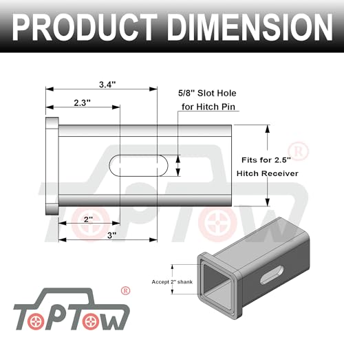 Image of TOPTOW Trailer Hitch Adapter 2-1 /2 inch to 2 inch Hitch Reducer, Slot Pin Hole | Carbon Steel, Upgraded Hitch Sleeve, 5 /8 inch Pin & Clip Included