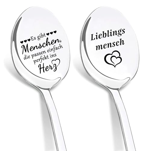 DIKARIYA Hochzeitstag Geschenke für Frauen und Männer, 2er Kaffeelöffel mit Gravur, Paar Geschenk, Jahrestag Geschenk für Sie und Ihn,...